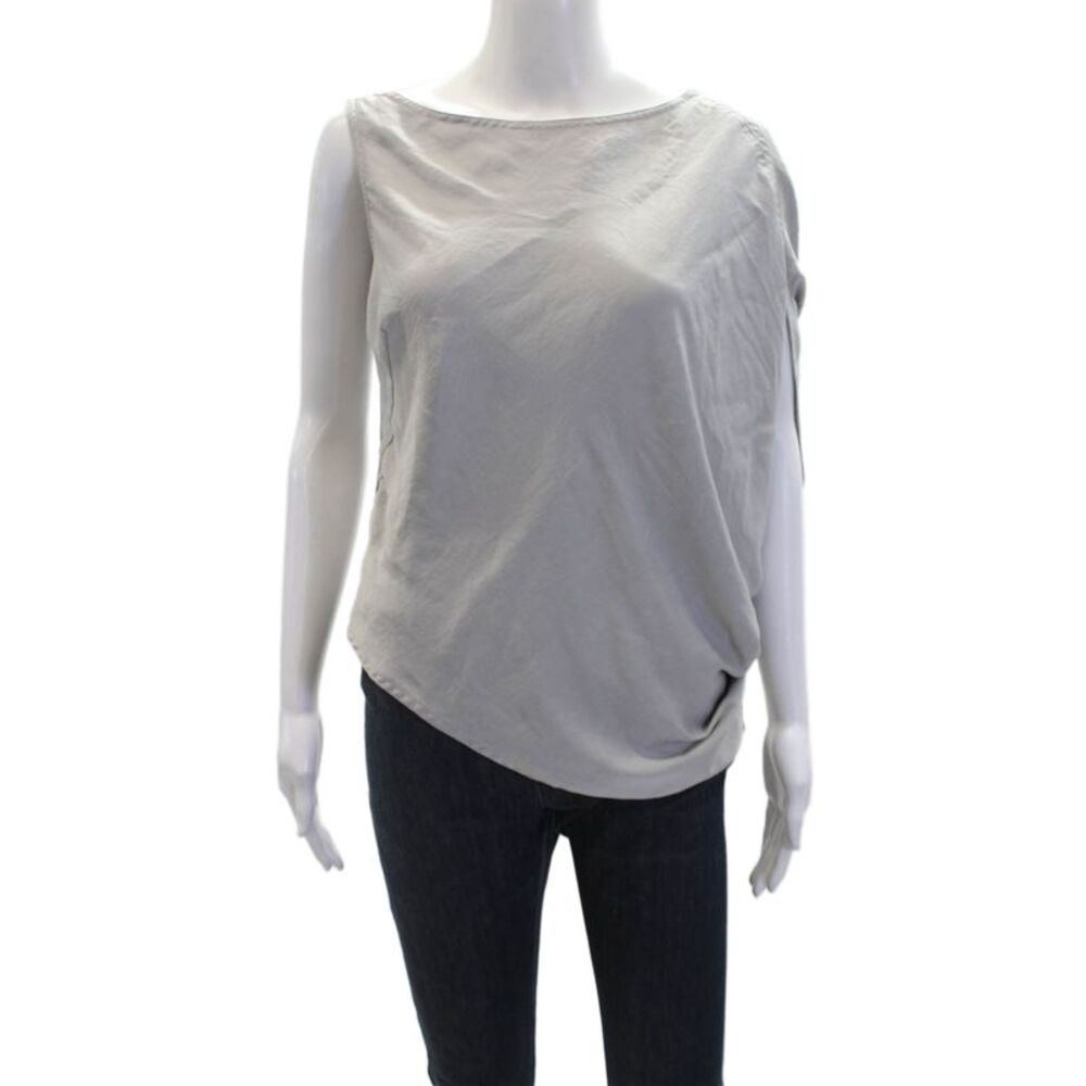 KaufmanFranco Womens Sleeveless Asymmetric Blouse Gray Size XS